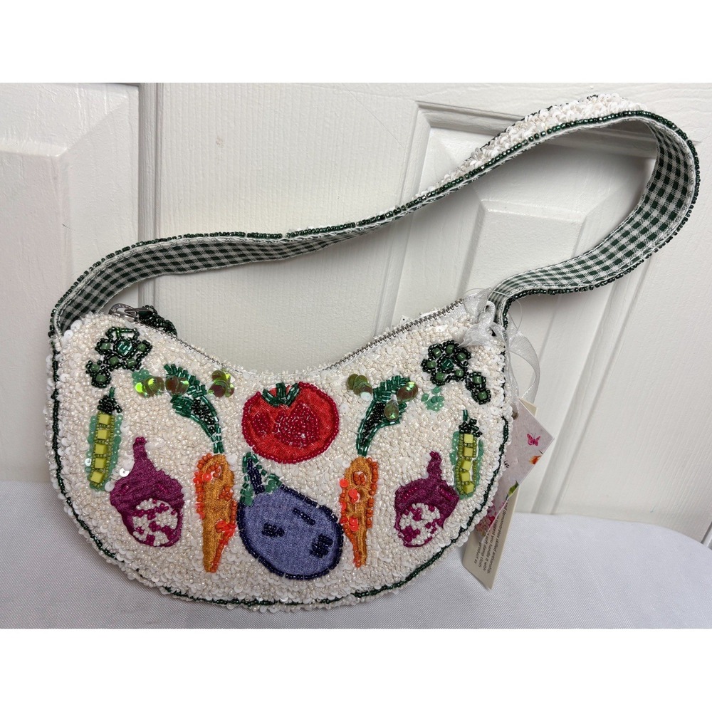 Viral Beaded Vegetable Shoulder Bag Gingham Maxx Marshalls Handcrafted In India